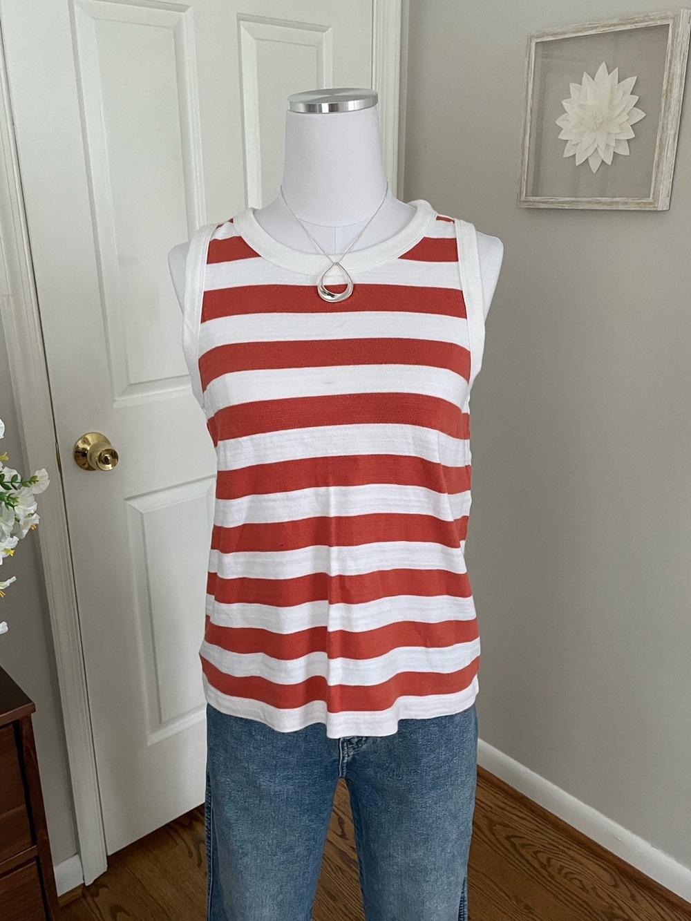 LOFT Striped Sleeveless Tank Top in White and Red
